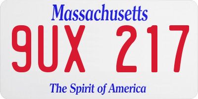 MA license plate 9UX217
