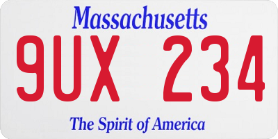 MA license plate 9UX234