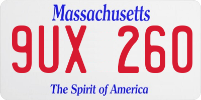 MA license plate 9UX260