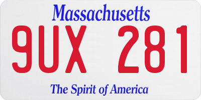 MA license plate 9UX281