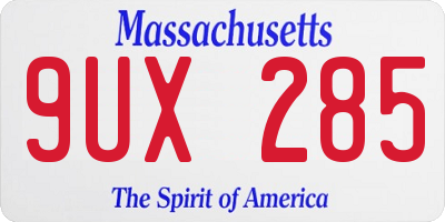 MA license plate 9UX285