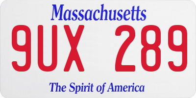 MA license plate 9UX289