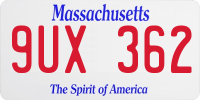 MA license plate 9UX362