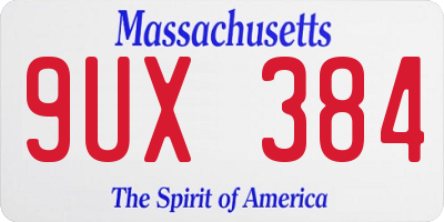 MA license plate 9UX384