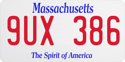 MA license plate 9UX386