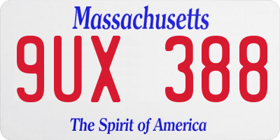 MA license plate 9UX388