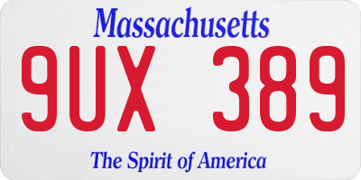 MA license plate 9UX389