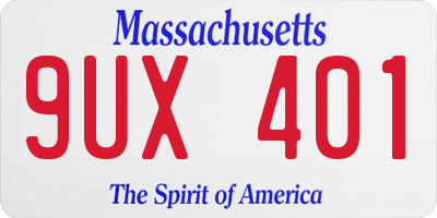 MA license plate 9UX401