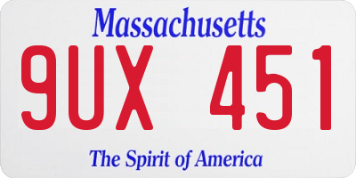 MA license plate 9UX451