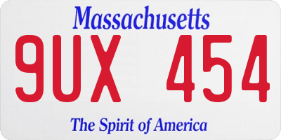 MA license plate 9UX454