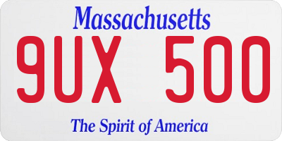 MA license plate 9UX500