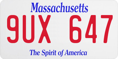 MA license plate 9UX647