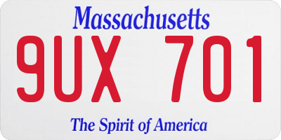 MA license plate 9UX701