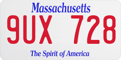 MA license plate 9UX728