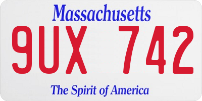 MA license plate 9UX742