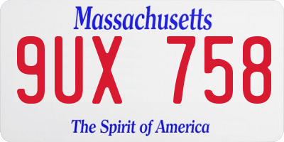 MA license plate 9UX758