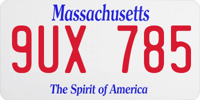 MA license plate 9UX785