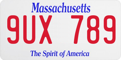 MA license plate 9UX789