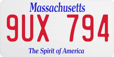 MA license plate 9UX794