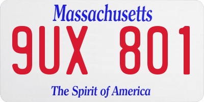 MA license plate 9UX801
