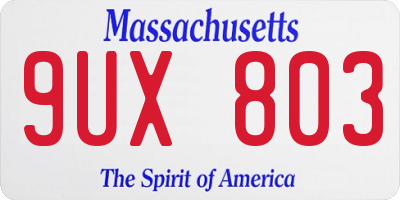MA license plate 9UX803
