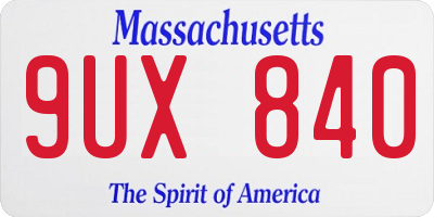 MA license plate 9UX840