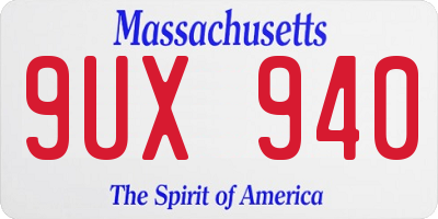 MA license plate 9UX940