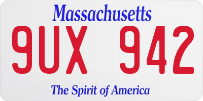 MA license plate 9UX942