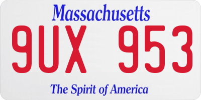 MA license plate 9UX953