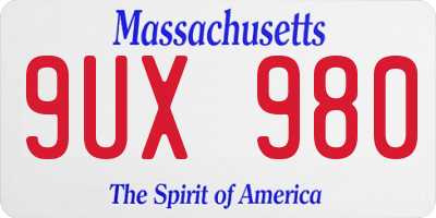 MA license plate 9UX980