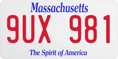 MA license plate 9UX981