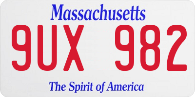 MA license plate 9UX982