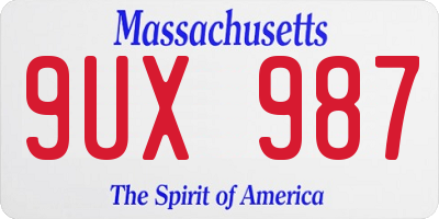 MA license plate 9UX987