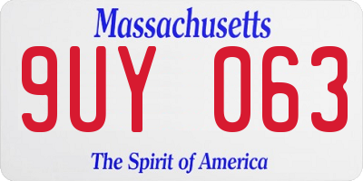 MA license plate 9UY063
