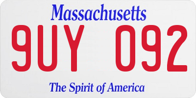MA license plate 9UY092