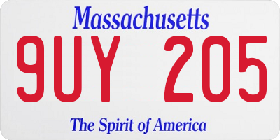 MA license plate 9UY205