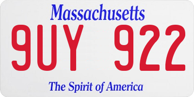MA license plate 9UY922