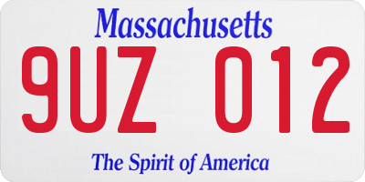 MA license plate 9UZ012