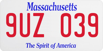 MA license plate 9UZ039