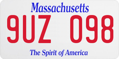 MA license plate 9UZ098