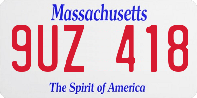 MA license plate 9UZ418