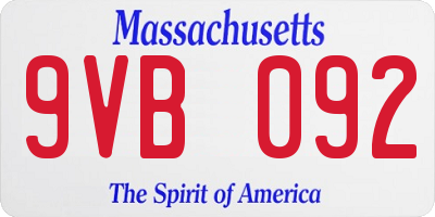 MA license plate 9VB092
