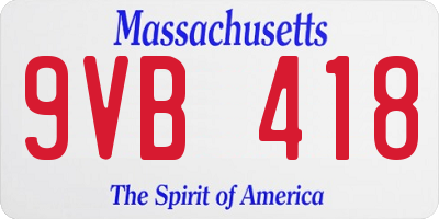 MA license plate 9VB418