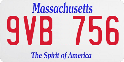 MA license plate 9VB756