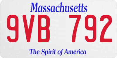 MA license plate 9VB792