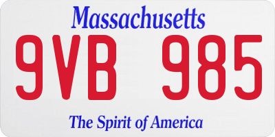 MA license plate 9VB985