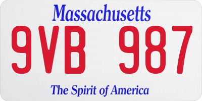MA license plate 9VB987