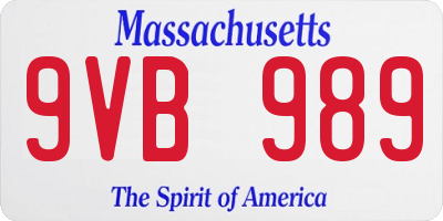 MA license plate 9VB989