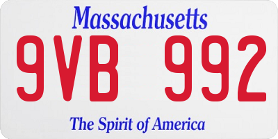 MA license plate 9VB992