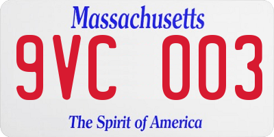 MA license plate 9VC003